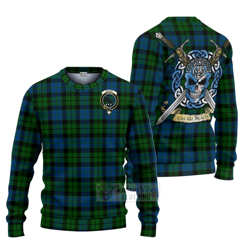 Tartan Vibes Clothing MacKie (McKie) Tartan Knitted Sweater with Family Crest Celtic Skull Style