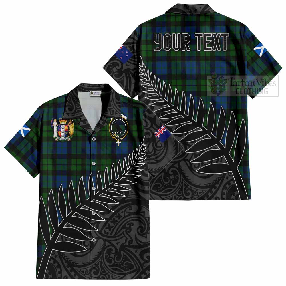 Tartan Vibes Clothing MacKie (McKie) Crest Tartan Short Sleeve Button Shirt with New Zealand Silver Fern Half Style