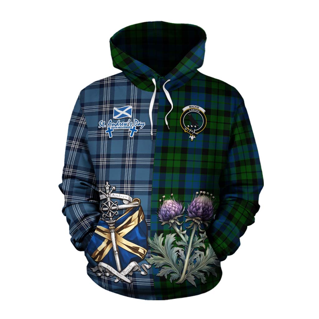 Tartan Vibes Clothing MacKie (McKie) Tartan Cotton Hoodie Happy St. Andrew's Day Half Tartan Style