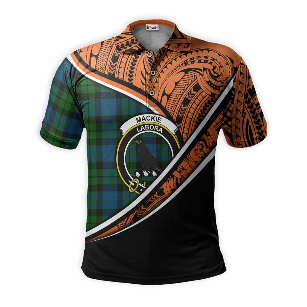 Tartan Vibes Clothing MacKie (McKie) Crest Tartan Polo Shirt with Maori Tattoo Style - Orange Version