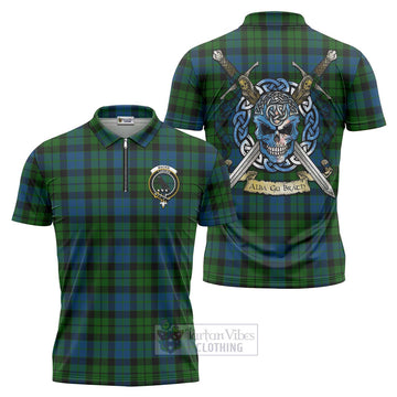 MacKie (McKie) Tartan Zipper Polo Shirt with Family Crest Celtic Skull Style