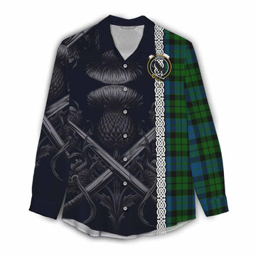 MacKie (McKie) Tartan Women's Casual Shirt with Family Crest Cross Sword Thistle Celtic Vibes