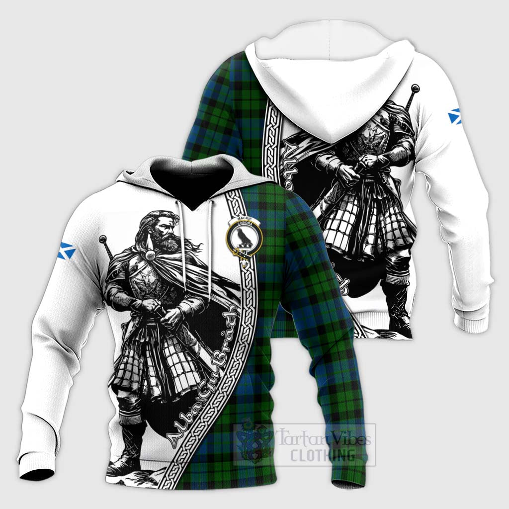 Tartan Vibes Clothing MacKie (McKie) Tartan Clan Crest Knitted Hoodie with Highlander Warrior Celtic Style