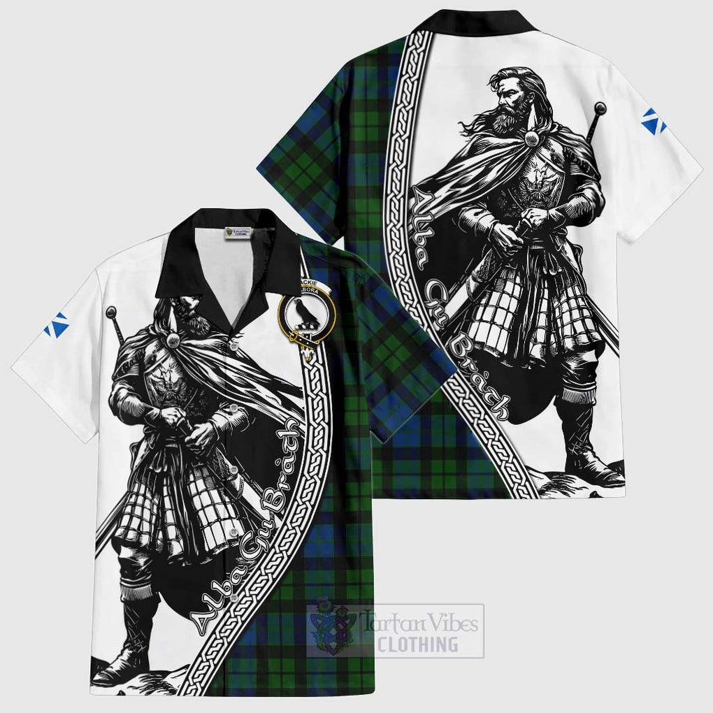 Tartan Vibes Clothing MacKie (McKie) Tartan Clan Crest Short Sleeve Button Shirt with Highlander Warrior Celtic Style