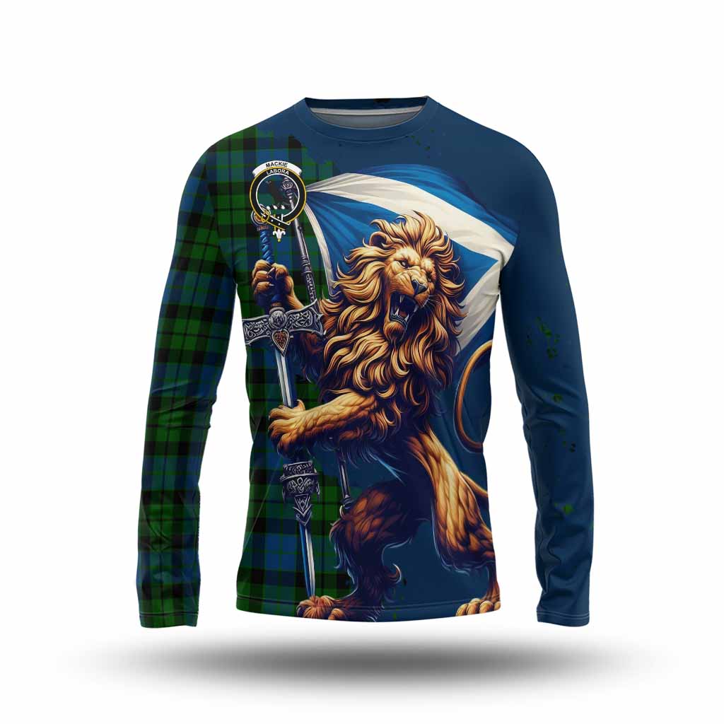 Tartan Vibes Clothing MacKie (McKie) Tartan Family Crest Long Sleeve T-Shirt with Scottish Majestic Lion