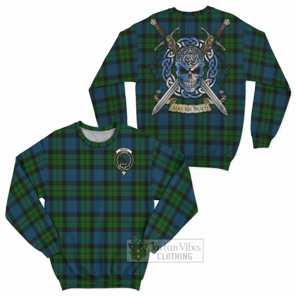 Tartan Vibes Clothing MacKie (McKie) Tartan Sweatshirt with Family Crest Celtic Skull Style