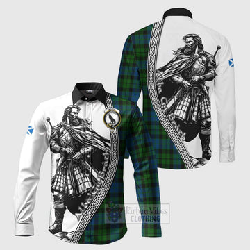 MacKie (McKie) Tartan Clan Crest Long Sleeve Button Shirt with Highlander Warrior Celtic Style