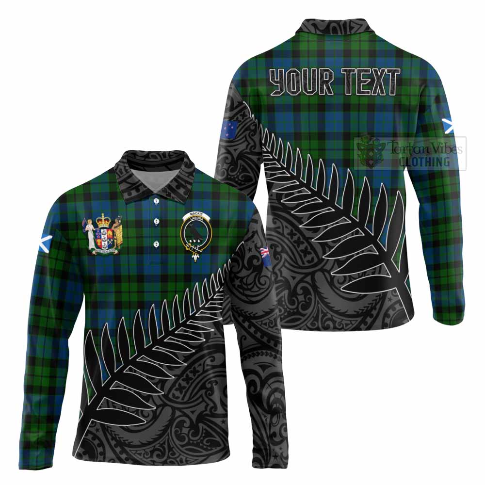 Tartan Vibes Clothing MacKie (McKie) Crest Tartan Long Sleeve Polo Shirt with New Zealand Silver Fern Half Style