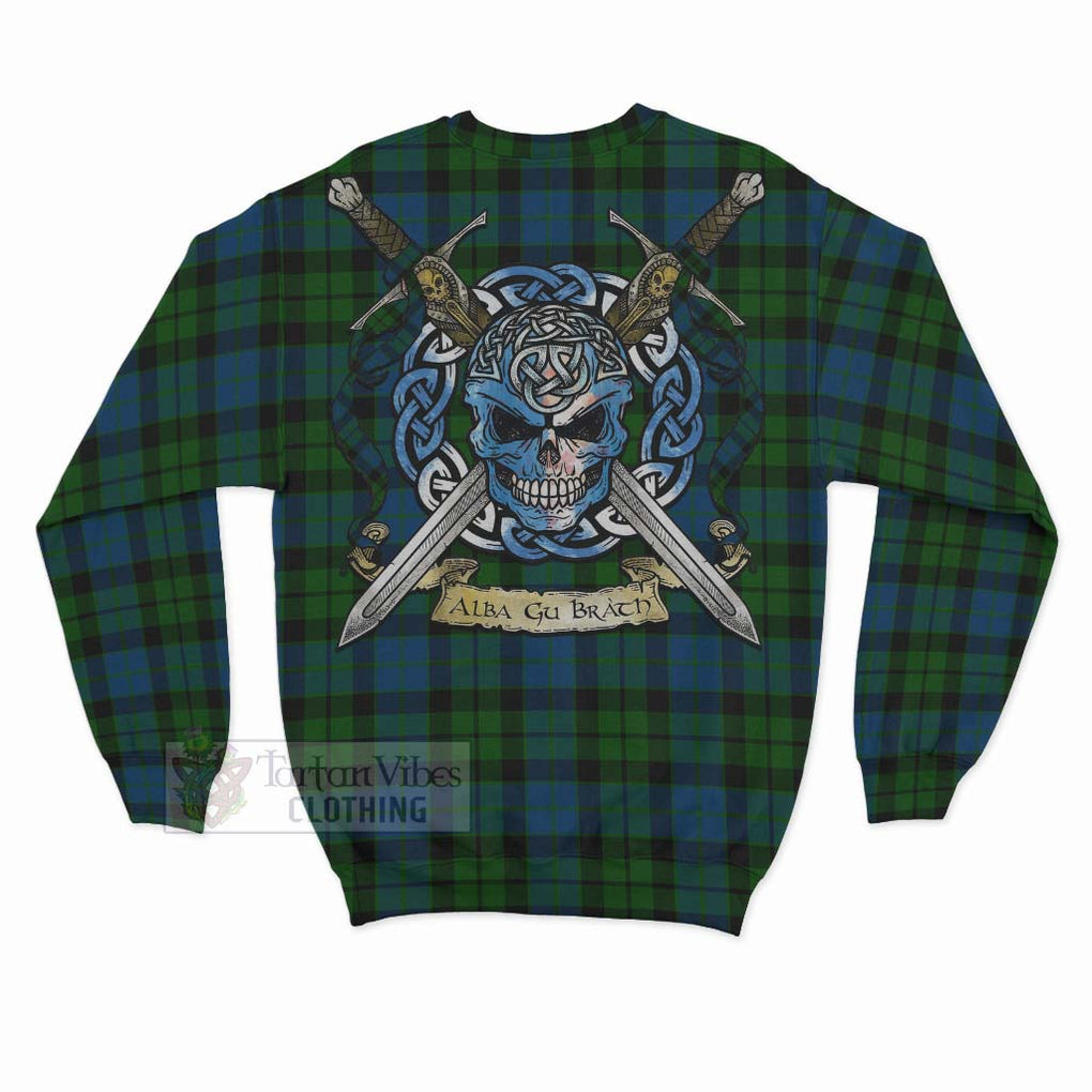 Tartan Vibes Clothing MacKie (McKie) Tartan Sweatshirt with Family Crest Celtic Skull Style