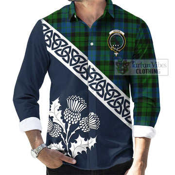 MacKie (McKie) Tartan Long Sleeve Button Shirt Featuring Thistle and Scotland Map