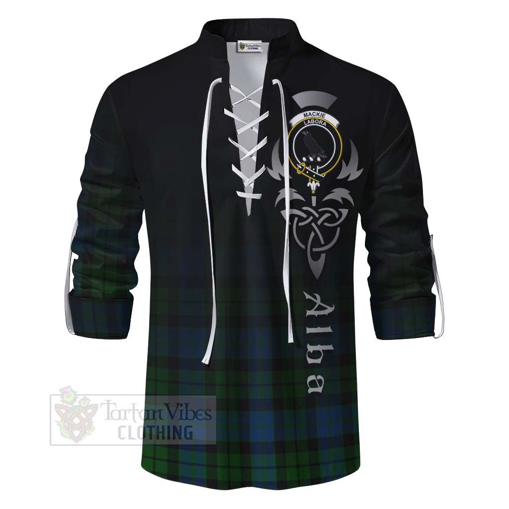 Tartan Vibes Clothing MacKie (McKie) Tartan Ghillie Kilt Shirt Featuring Alba Gu Brath Family Crest Celtic Inspired