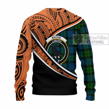 MacKie (McKie) Crest Tartan Knitted Sweater with Polynesian Vibes Style - Orange Version