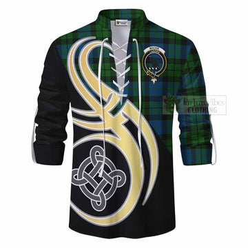 MacKie (McKie) Tartan Ghillie Kilt Shirt with Family Crest and Celtic Symbol Style