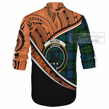 MacKie (McKie) Crest Tartan Ghillie Kilt Shirt with Polynesian Vibes Style - Orange Version