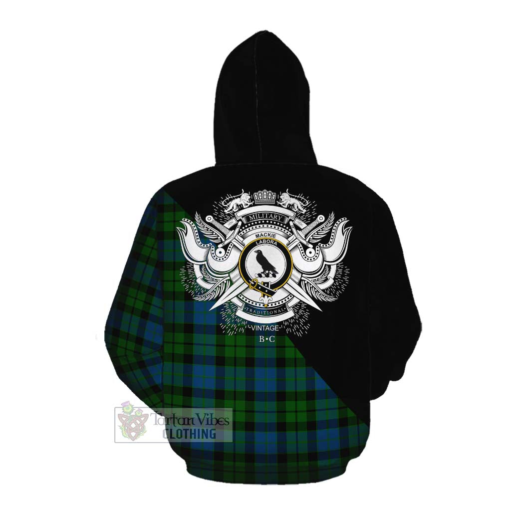 Tartan Vibes Clothing MacKie (McKie) Tartan Cotton Hoodie with Family Crest and Military Logo Style