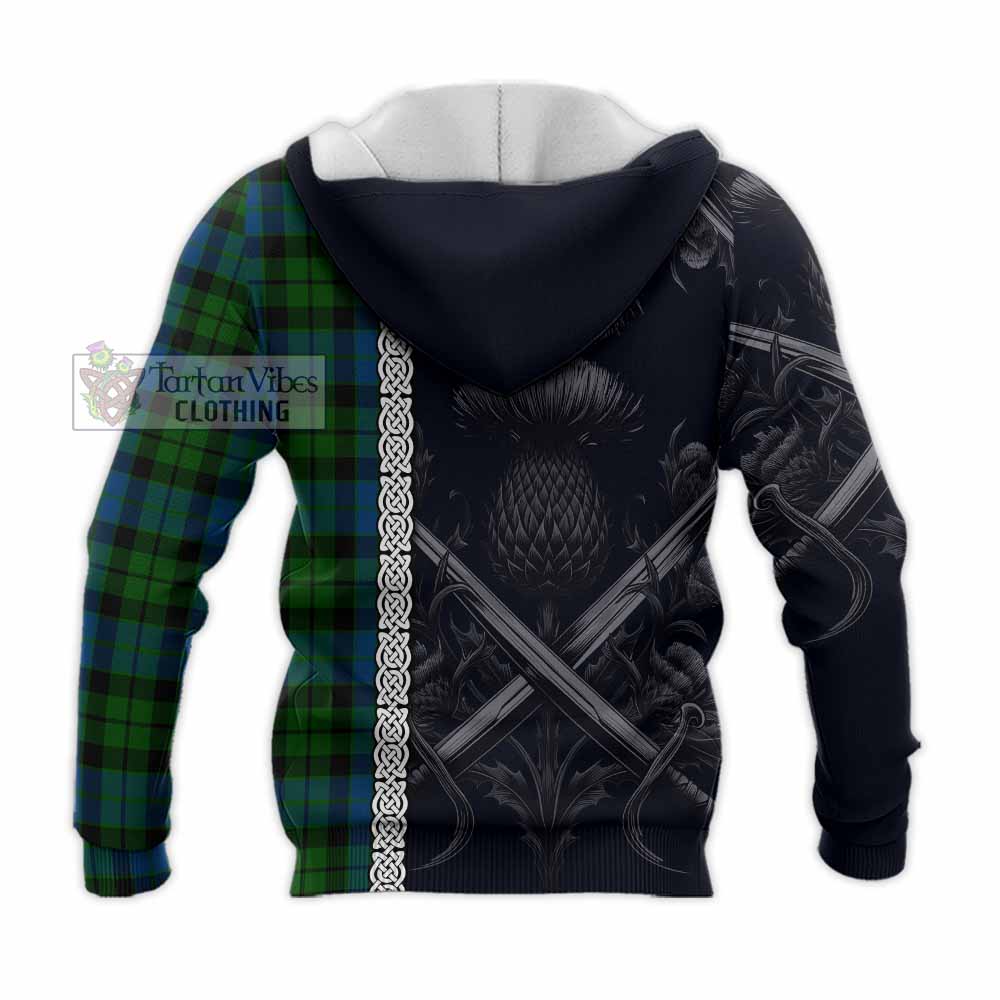 Tartan Vibes Clothing MacKie (McKie) Tartan Knitted Hoodie with Family Crest Cross Sword Thistle Celtic Vibes