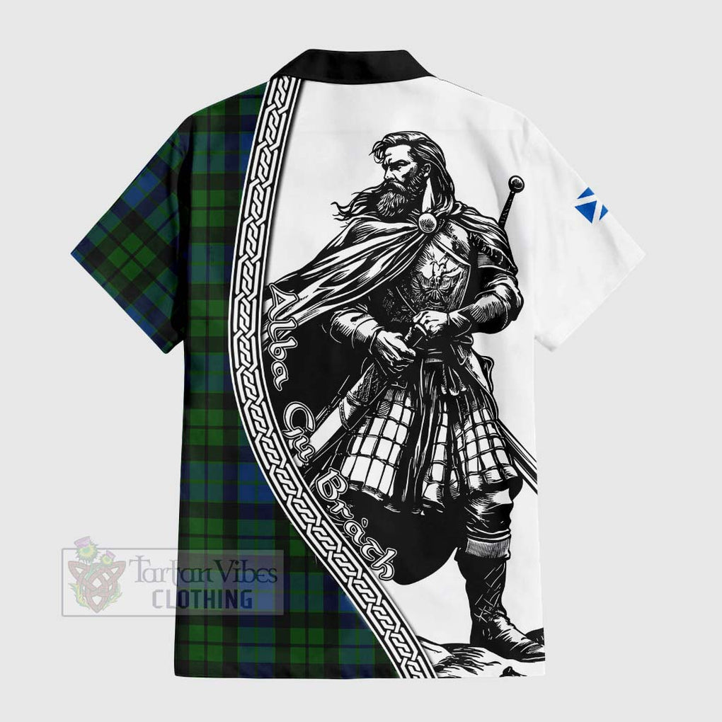 Tartan Vibes Clothing MacKie (McKie) Tartan Clan Crest Short Sleeve Button Shirt with Highlander Warrior Celtic Style