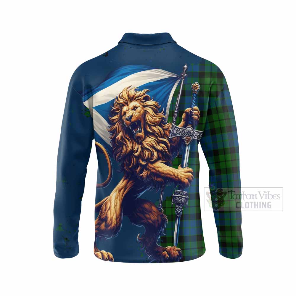 Tartan Vibes Clothing MacKie (McKie) Tartan Family Crest Long Sleeve Polo Shirt with Scottish Majestic Lion