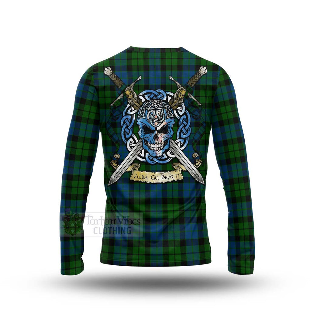 Tartan Vibes Clothing MacKie (McKie) Tartan Long Sleeve T-Shirt with Family Crest Celtic Skull Style