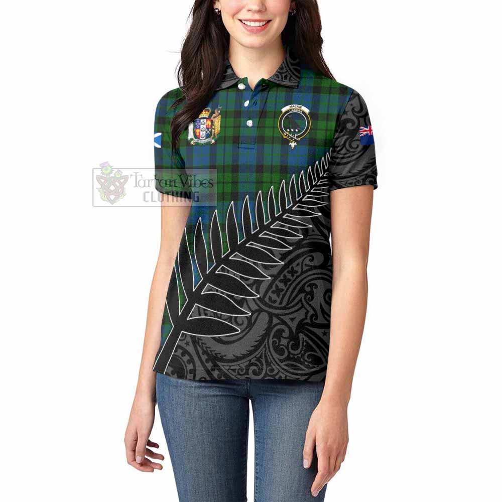 Tartan Vibes Clothing MacKie (McKie) Crest Tartan Women's Polo Shirt with New Zealand Silver Fern Half Style