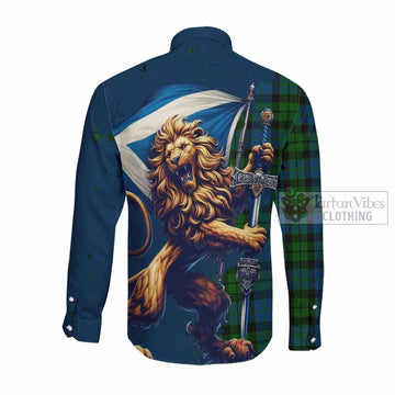 MacKie (McKie) Tartan Family Crest Long Sleeve Button Shirt with Scottish Majestic Lion