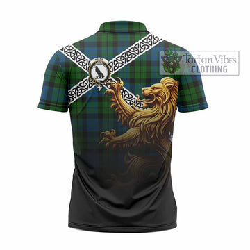 MacKie (McKie) Crest Tartan Zipper Polo Shirt with Golden Lion Emblem Celtic Style - Tartan Vibes Clothing