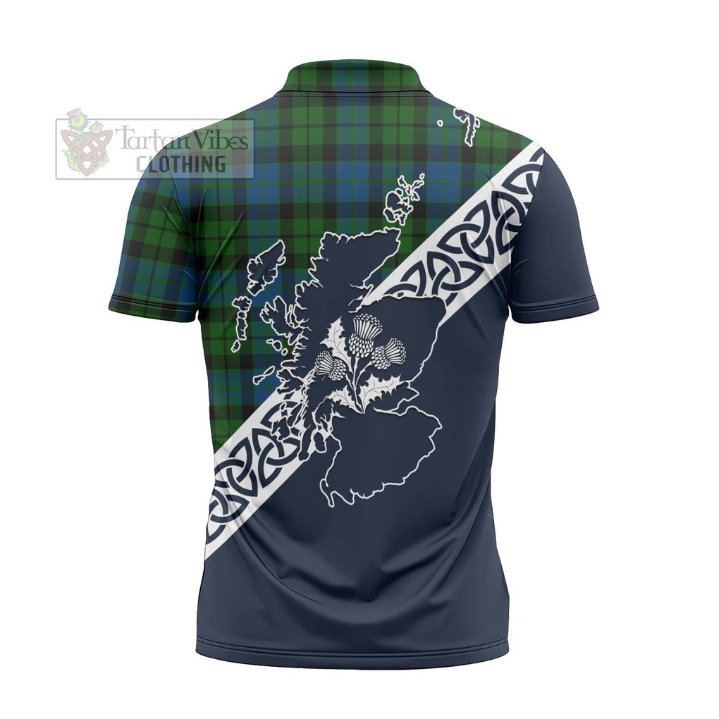 MacKie (McKie) Tartan Zipper Polo Shirt Featuring Thistle and Scotland Map - Tartanvibesclothing Store
