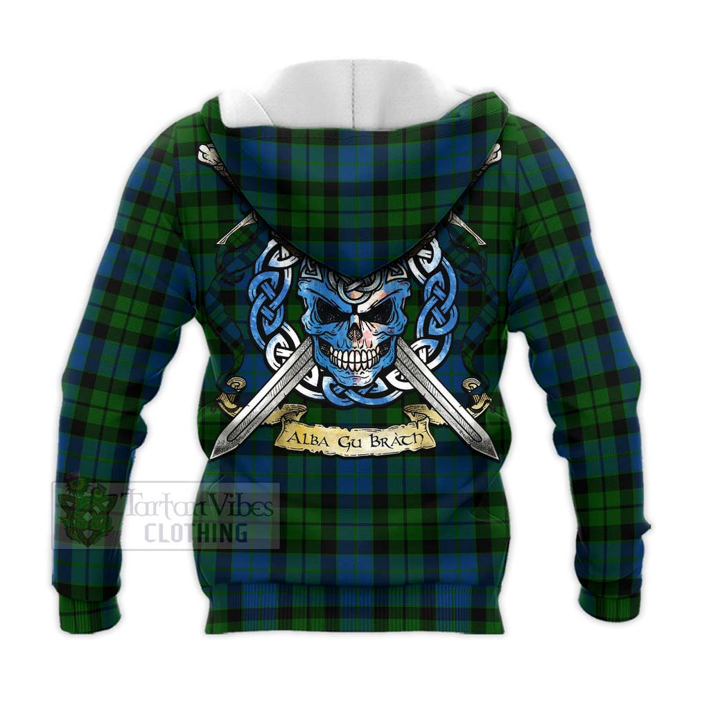 Tartan Vibes Clothing MacKie (McKie) Tartan Knitted Hoodie with Family Crest Celtic Skull Style