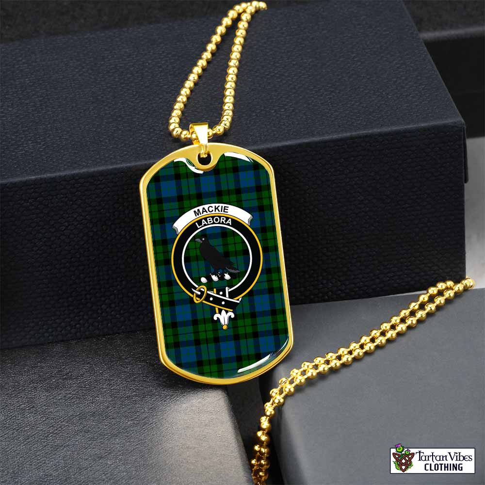 Tartan Vibes Clothing MacKie (McKie) Tartan Dog Tag Necklace with Family Crest