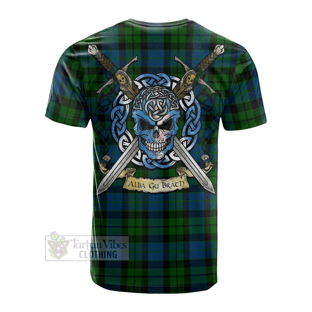 Tartan Vibes Clothing MacKie (McKie) Tartan Cotton T-shirt with Family Crest Celtic Skull Style