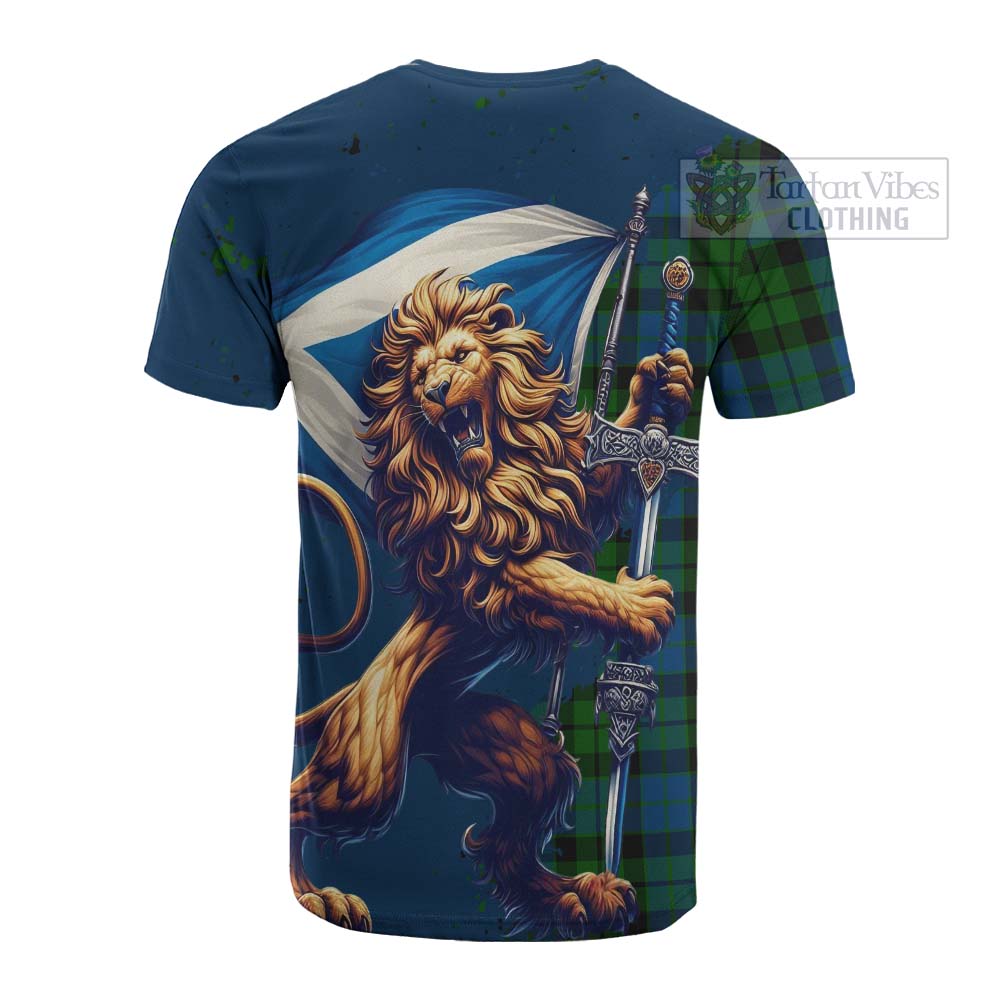 Tartan Vibes Clothing MacKie (McKie) Tartan Family Crest Cotton T-shirt with Scottish Majestic Lion