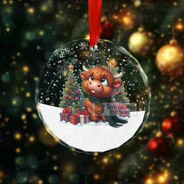 MacKie (McKie) Clan Christmas Glass Ornament with Adorable Highland Coo