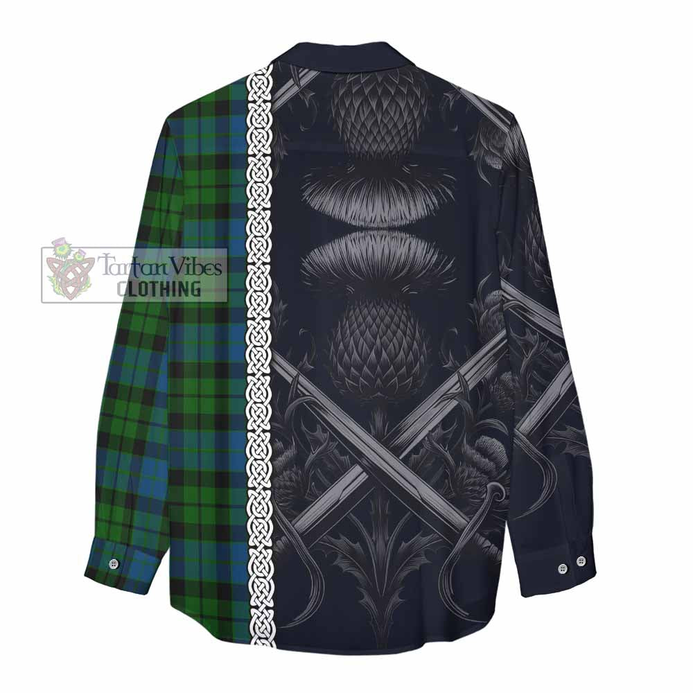 Tartan Vibes Clothing MacKie (McKie) Tartan Women's Casual Shirt with Family Crest Cross Sword Thistle Celtic Vibes