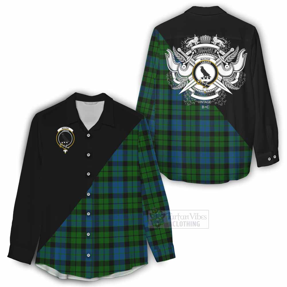 Tartan Vibes Clothing MacKie (McKie) Tartan Women's Casual Shirt with Family Crest and Military Logo Style