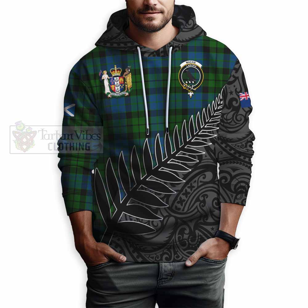 Tartan Vibes Clothing MacKie (McKie) Crest Tartan Hoodie with New Zealand Silver Fern Half Style