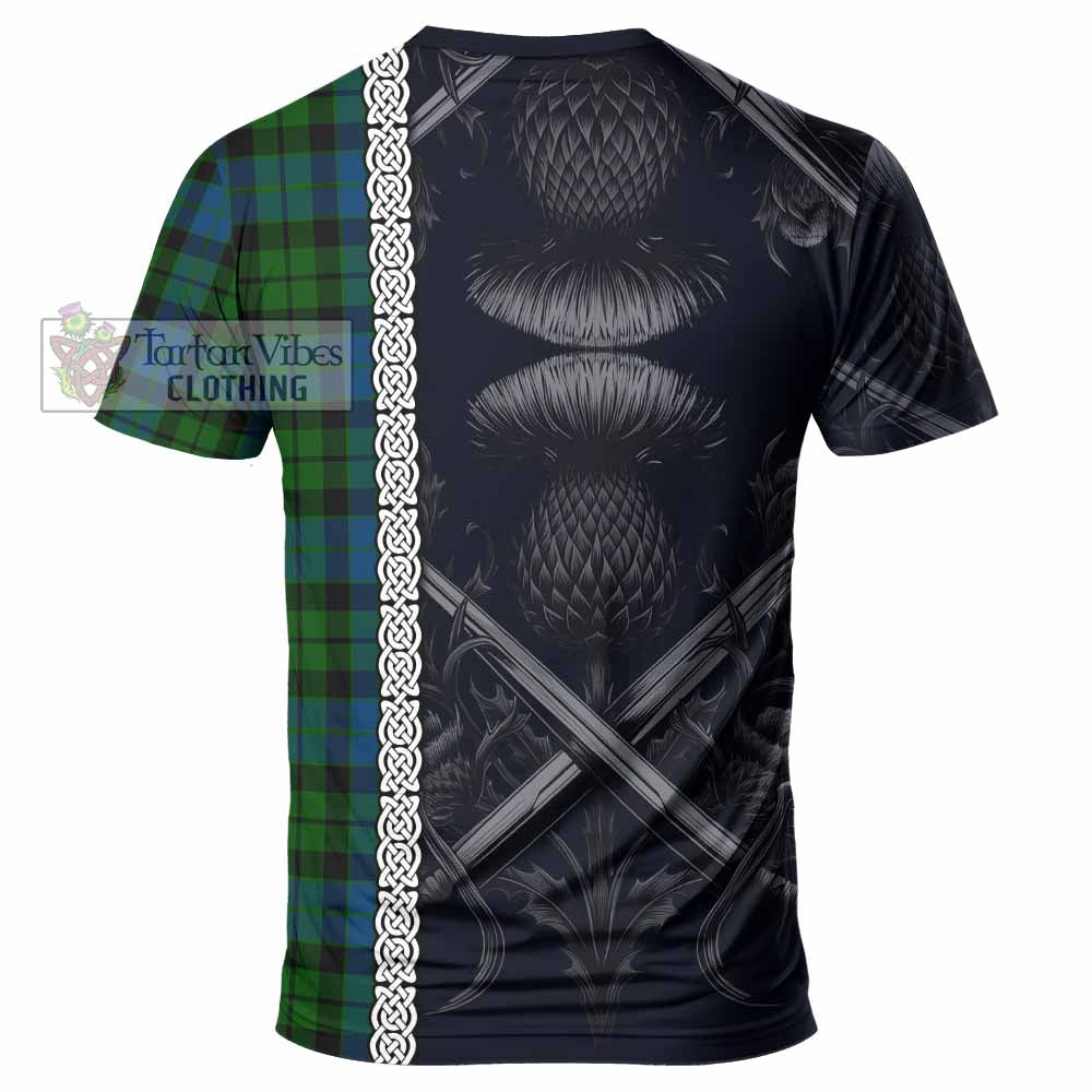 Tartan Vibes Clothing MacKie (McKie) Tartan T-Shirt with Family Crest Cross Sword Thistle Celtic Vibes