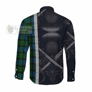 MacKie (McKie) Tartan Long Sleeve Button Shirt with Family Crest Cross Sword Thistle Celtic Vibes