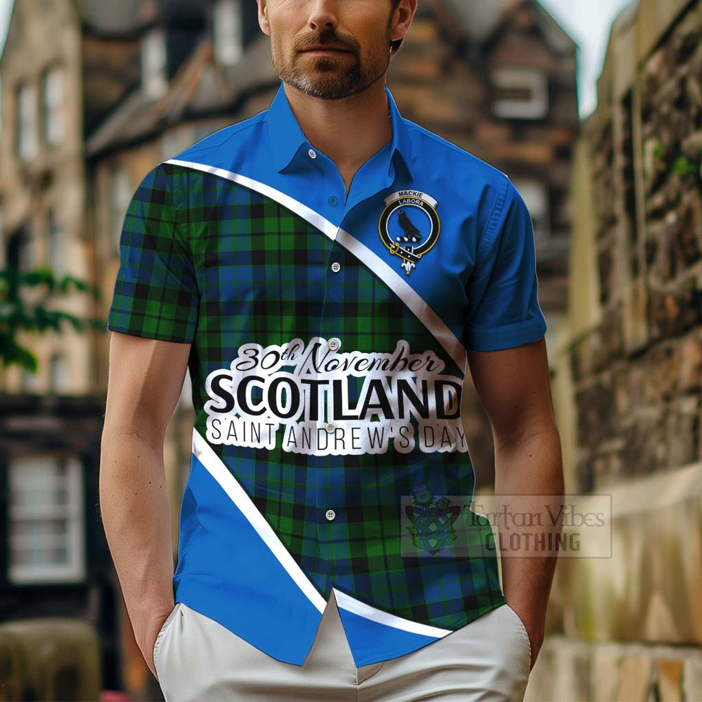 Tartan Vibes Clothing MacKie (McKie) Family Crest Tartan Short Sleeve Button Shirt Celebrate Saint Andrew's Day in Style