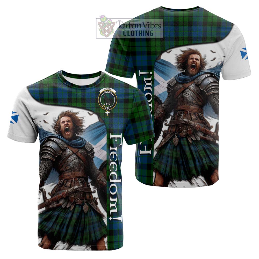 Tartan Vibes Clothing MacKie (McKie) Crest Tartan Cotton T-shirt Inspired by the Freedom of Scottish Warrior