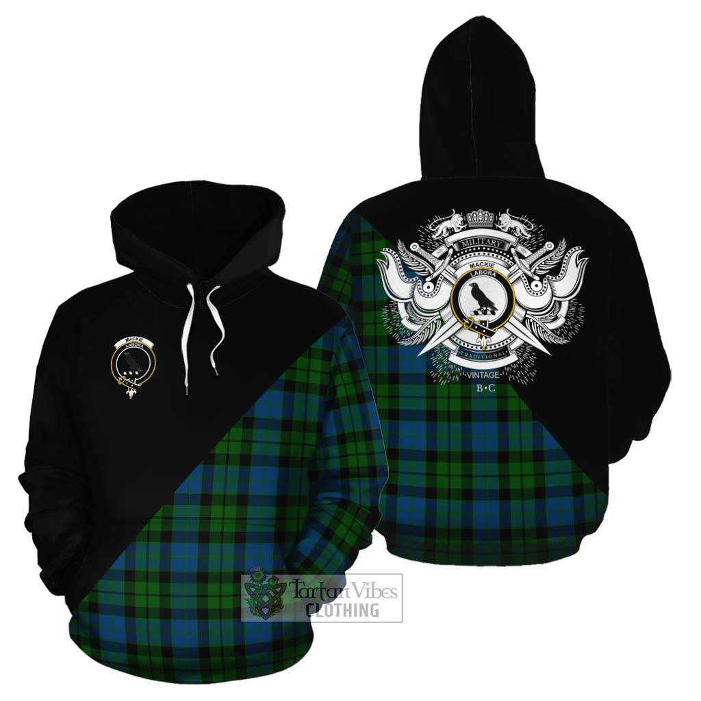 Tartan Vibes Clothing MacKie (McKie) Tartan Cotton Hoodie with Family Crest and Military Logo Style