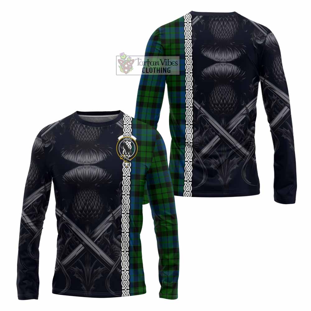 Tartan Vibes Clothing MacKie (McKie) Tartan Long Sleeve T-Shirt with Family Crest Cross Sword Thistle Celtic Vibes