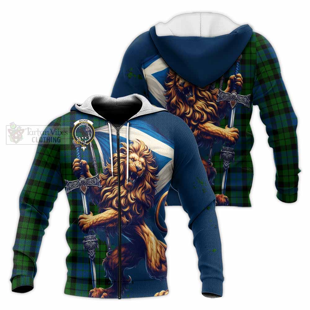 Tartan Vibes Clothing MacKie (McKie) Tartan Family Crest Knitted Hoodie with Scottish Majestic Lion