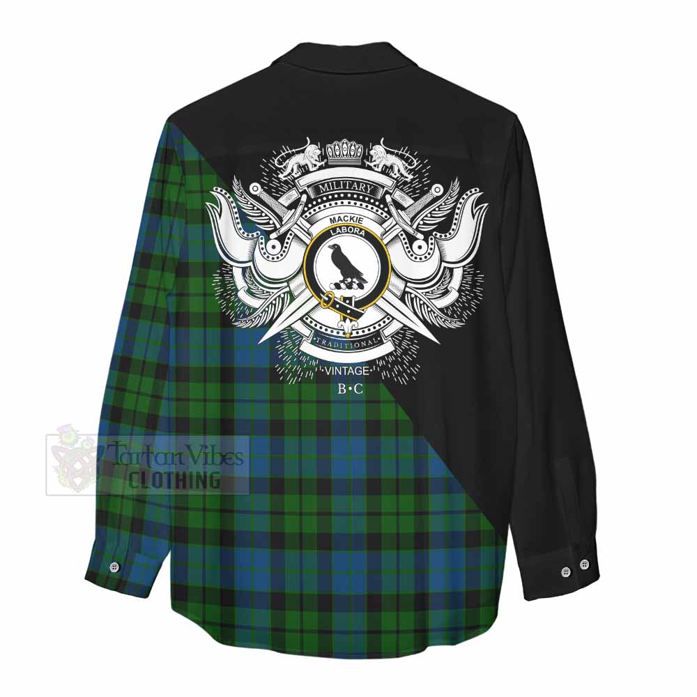 Tartan Vibes Clothing MacKie (McKie) Tartan Women's Casual Shirt with Family Crest and Military Logo Style