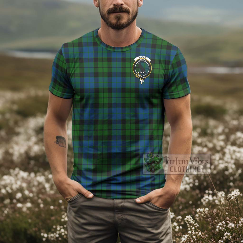 Tartan Vibes Clothing MacKie (McKie) Tartan T-Shirt with Family Crest and Bearded Skull Holding Bottles of Whiskey