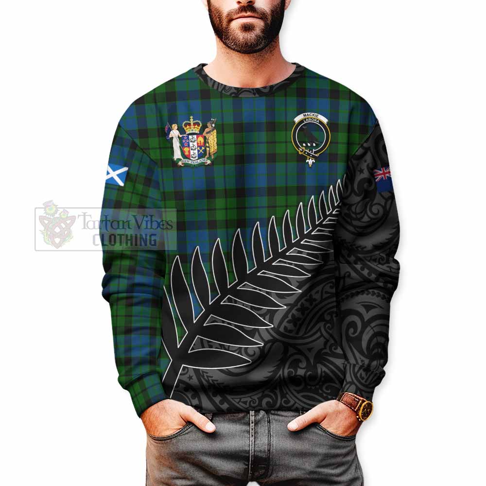 Tartan Vibes Clothing MacKie (McKie) Crest Tartan Sweatshirt with New Zealand Silver Fern Half Style