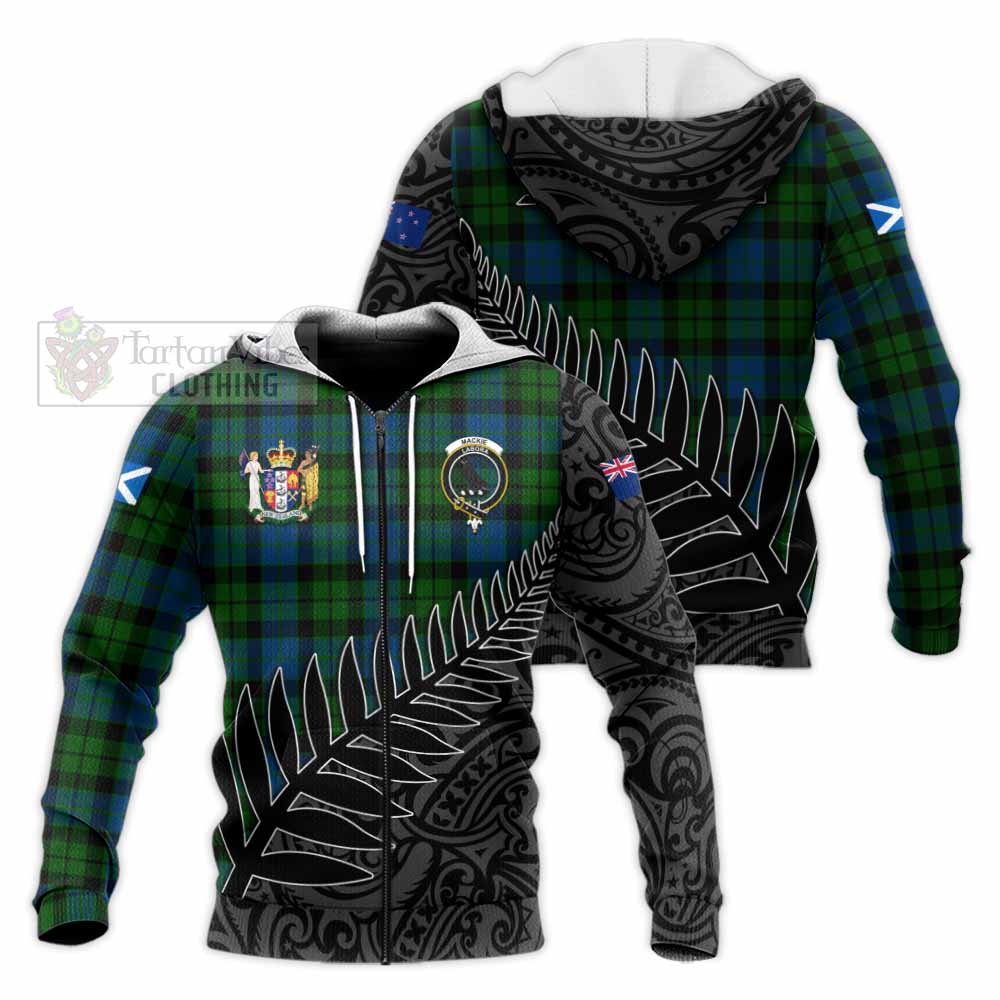 Tartan Vibes Clothing MacKie (McKie) Crest Tartan Knitted Hoodie with New Zealand Silver Fern Half Style