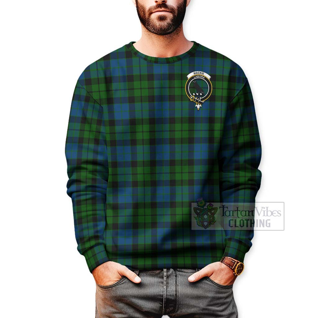 Tartan Vibes Clothing MacKie (McKie) Tartan Sweatshirt with Family Crest and Bearded Skull Holding Bottles of Whiskey