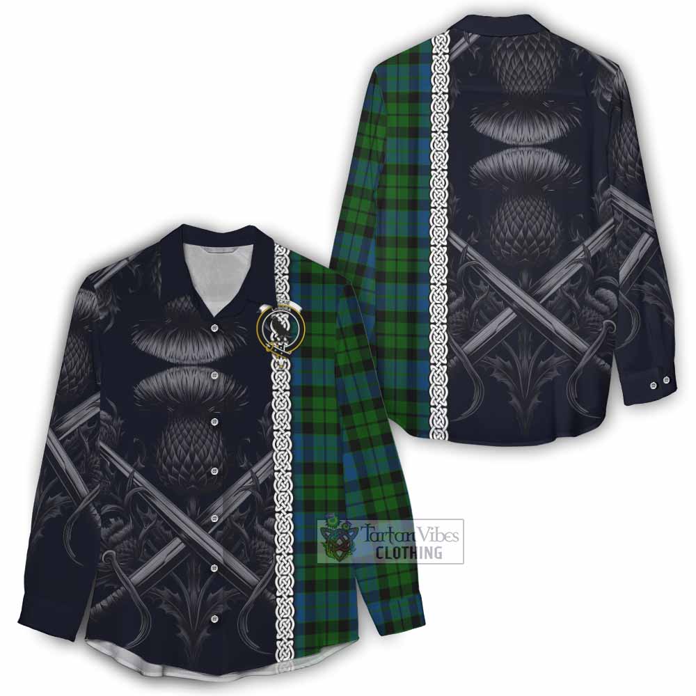 Tartan Vibes Clothing MacKie (McKie) Tartan Women's Casual Shirt with Family Crest Cross Sword Thistle Celtic Vibes