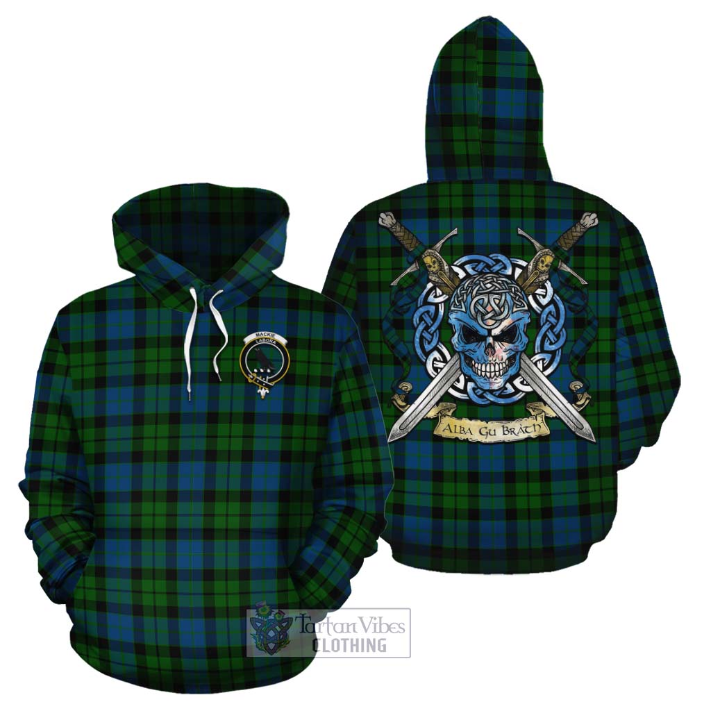 Tartan Vibes Clothing MacKie (McKie) Tartan Cotton Hoodie with Family Crest Celtic Skull Style