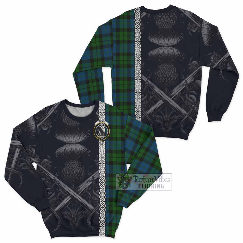 Tartan Vibes Clothing MacKie (McKie) Tartan Sweatshirt with Family Crest Cross Sword Thistle Celtic Vibes